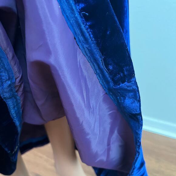 Vintage 60s Blue‎ Velvet Empire Waist Maxi Dress // Size XS - Picture 7 of 8